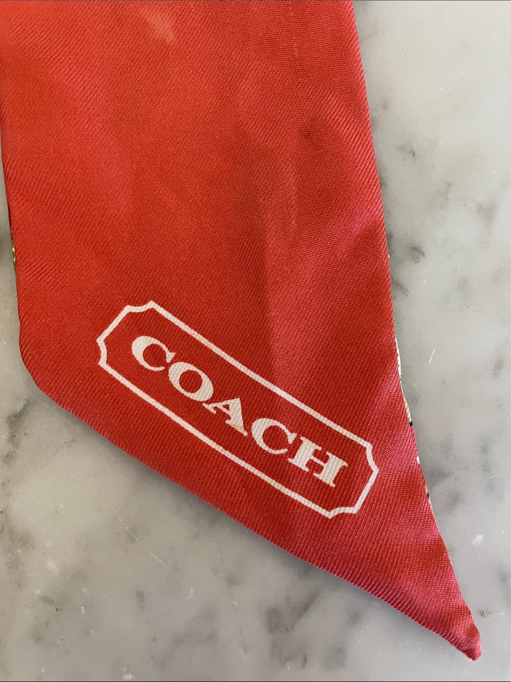 COACH Orange Floral Silk Twilly Skinny Scarf with White Monogram Logo - Picture 5 of 15
